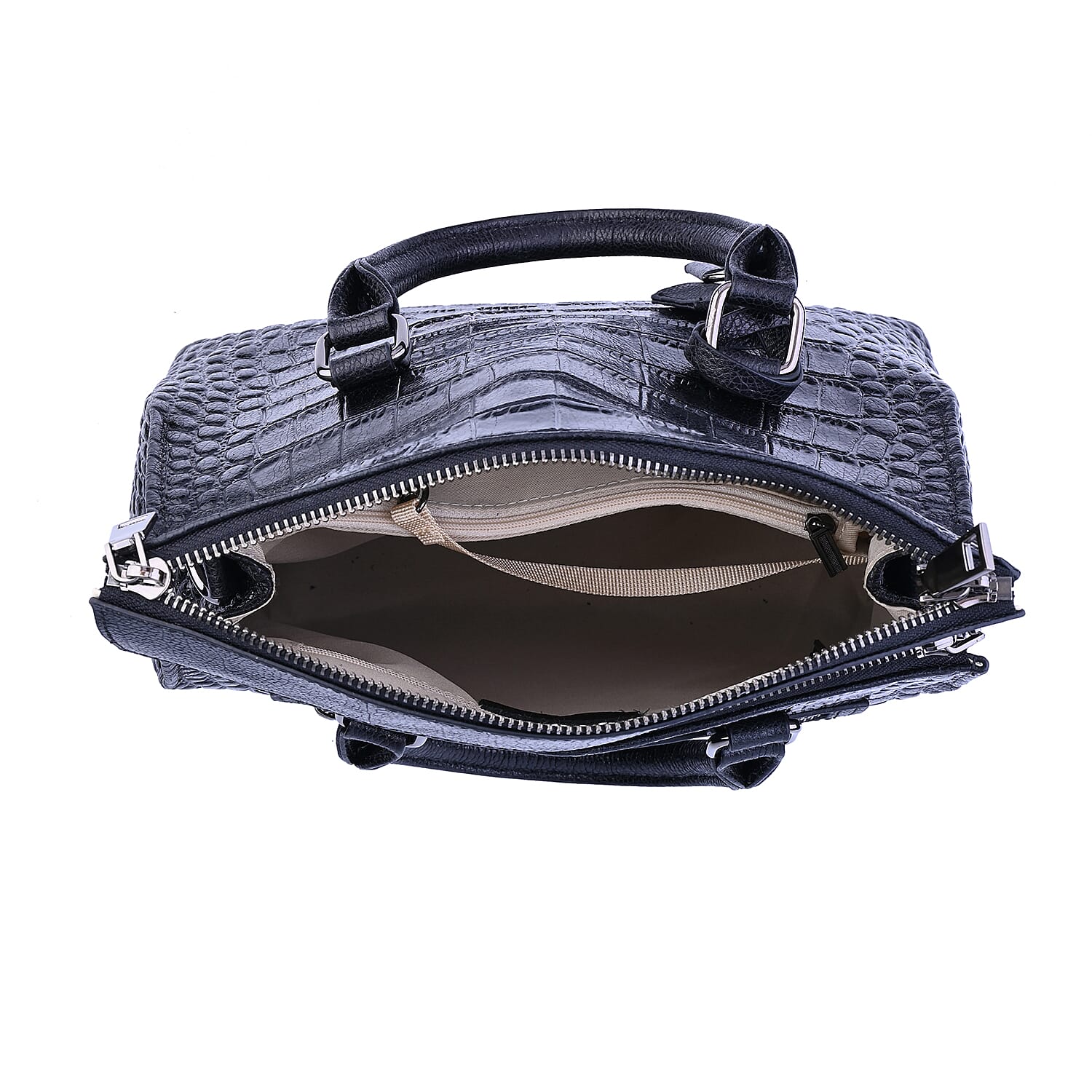 Hong Kong Closeout Collection Black Genuine Leather Crocodile Embossed Pattern Convertible Tote Bag