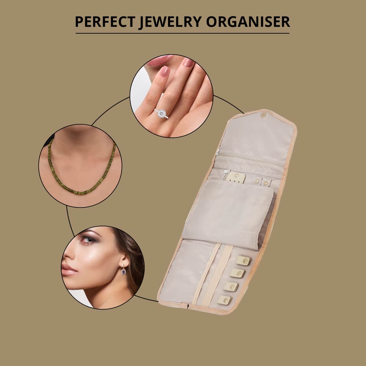 Beige Three Fold Jewelry Roll Organizer image number 2