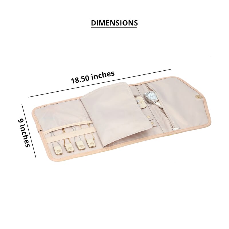 Beige Three Fold Jewelry Roll Organizer , Jewelry Organizer , Jewelry Holder , Travel Jewelry Case , Jewelry Storage
