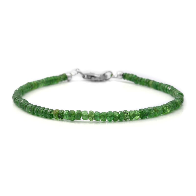 Natural Tsavorite Garnet Beaded Bracelet in Rhodium Over Sterling Silver (7.25 In) 20.00 ctw
