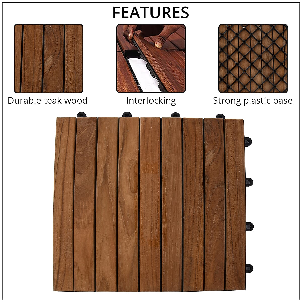 Set of 10 Teak Wooden and Plastic Based Tiles image number 2