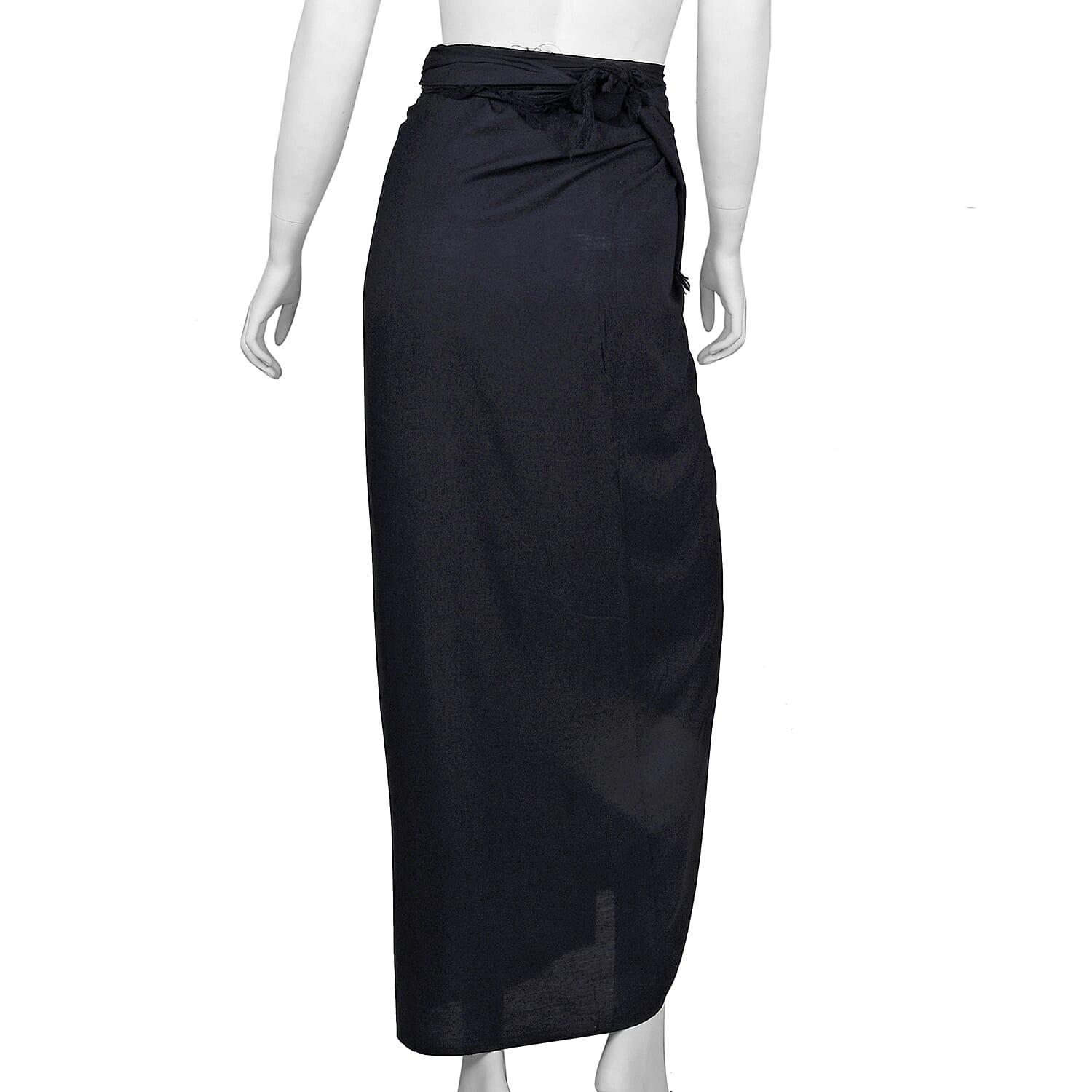 Black Sarong with Circle Plumeria Coconut Shell Closure & Fringe
