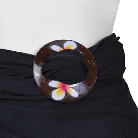 Black Sarong with Circle Plumeria Coconut Shell Closure & Fringe image number 3