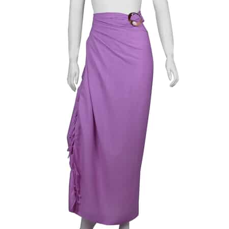 Purple Sarong with Fringe & Circle Pink Hibiscus Coconut Shell Closure | Women's Saron Wrap | Sarong Skirt | Beach Sarong Cover Up image number 0