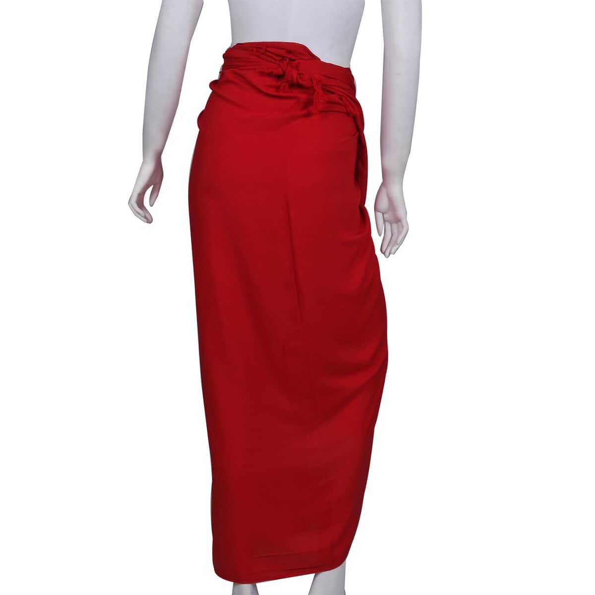 Red Sarong with Fringe & Circle Plumeria Coconut Shell Closure , Women's Saron Wrap , Sarong Skirt , Beach Sarong Cover Up image number 1