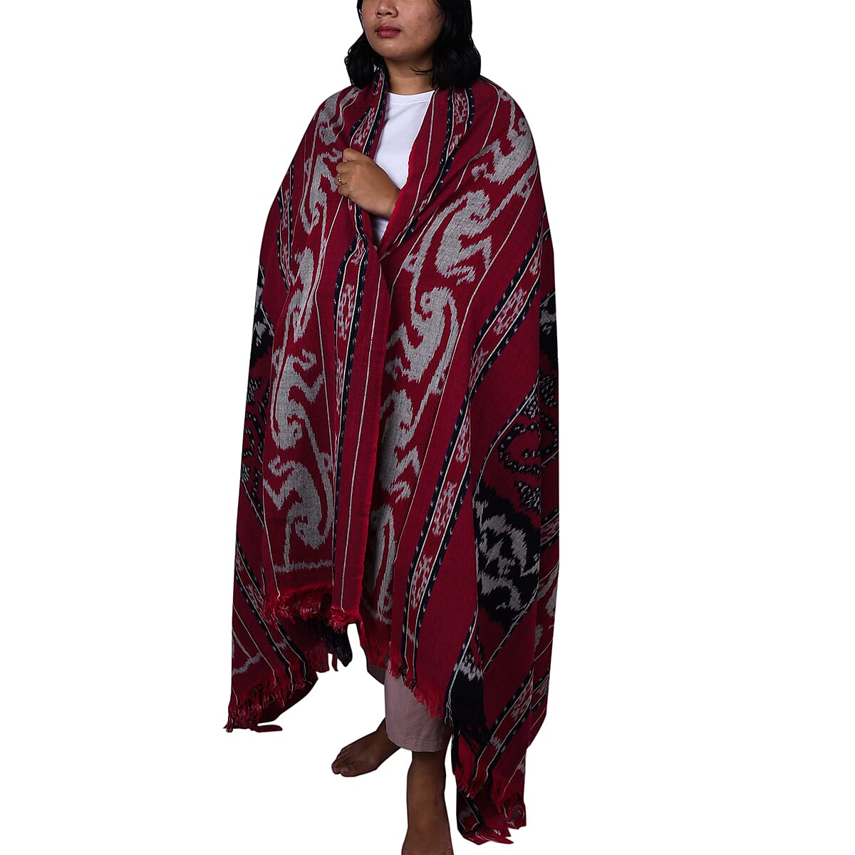Designer Inspired Handmade Red Tenun Tapestries in Animal Motif image number 0