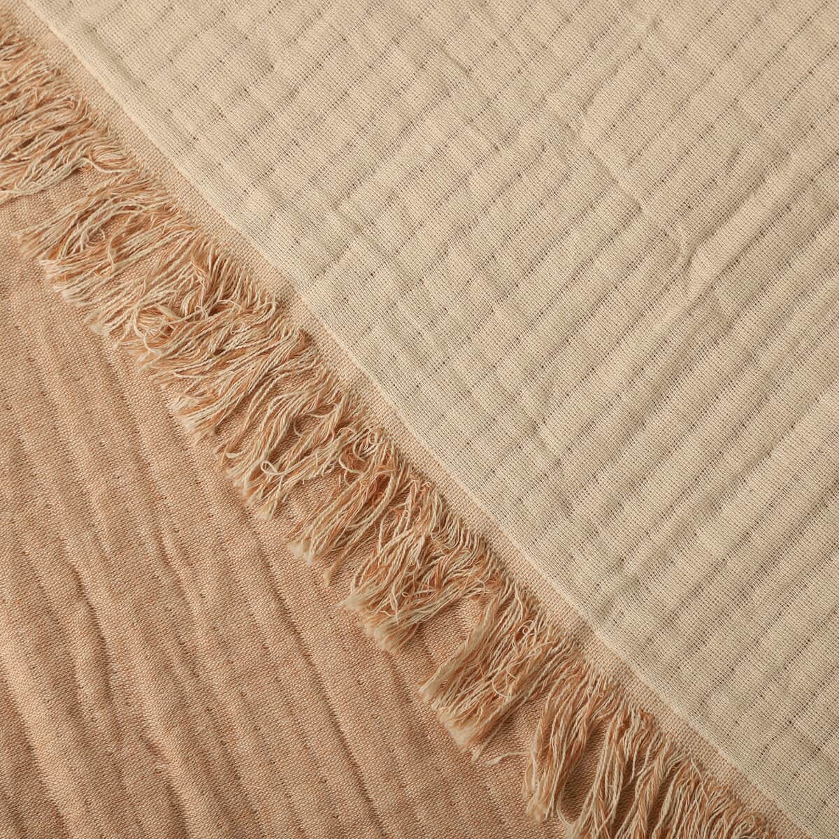 Peach Soft and Lightweight Muslin Layered Cotton Tassel Throw Blanket image number 5