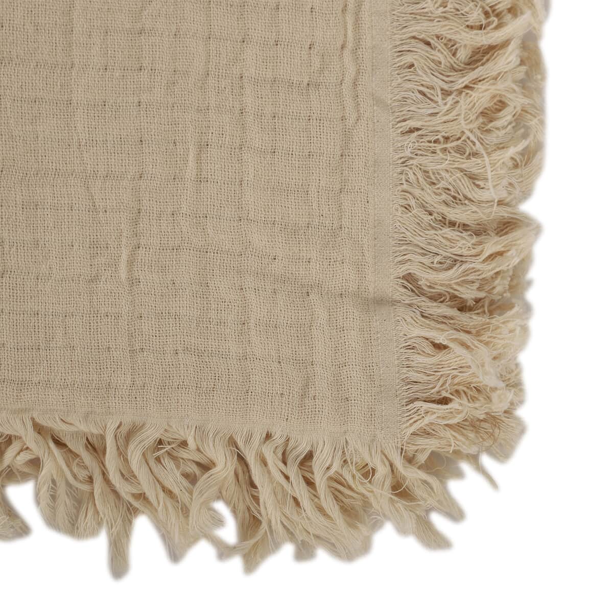 Ivory Soft and Lightweight Muslin Layered Cotton Tassel Throw Blanket image number 4