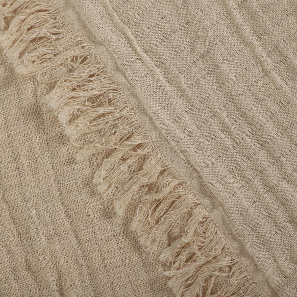 Ivory Soft and Lightweight Muslin Layered Cotton Tassel Throw Blanket image number 5