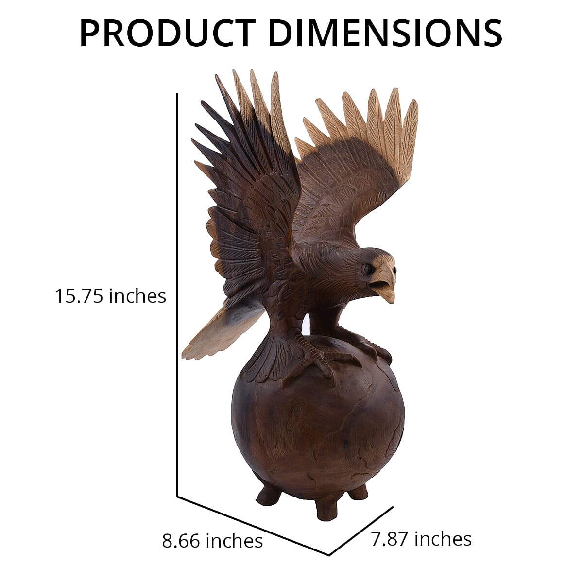 Handcrafted Wooden Eagle Sculpture Stand on Globe image number 2