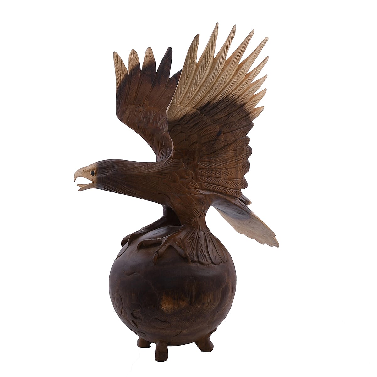 Handcrafted Wooden Eagle Sculpture Stand on Globe image number 3