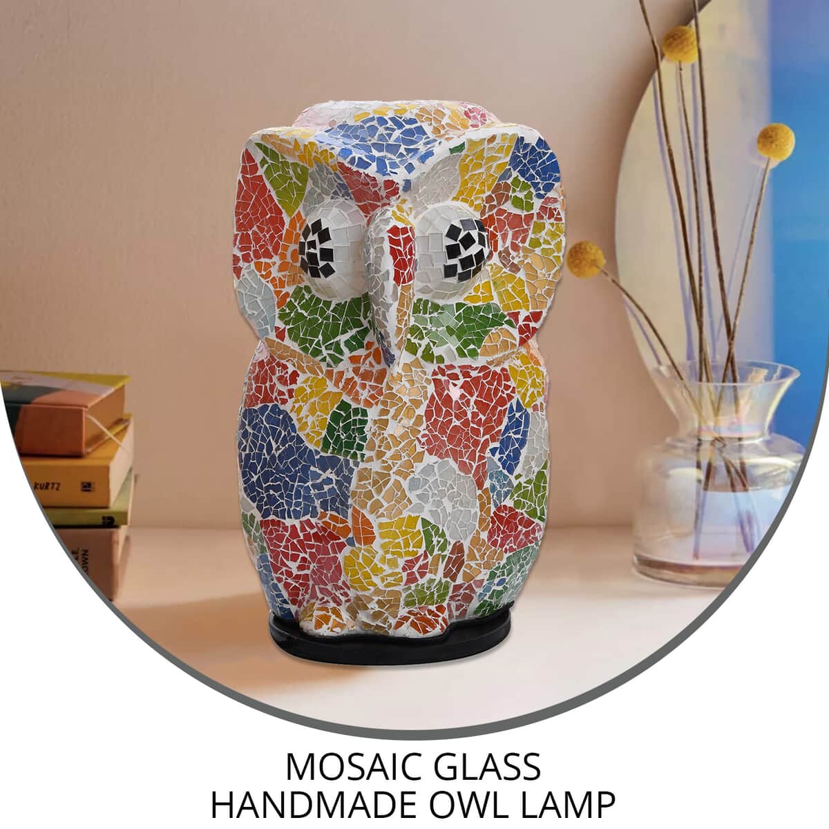 Bali Multi Color Mosaic Glass Handmade Owl Lamp image number 1