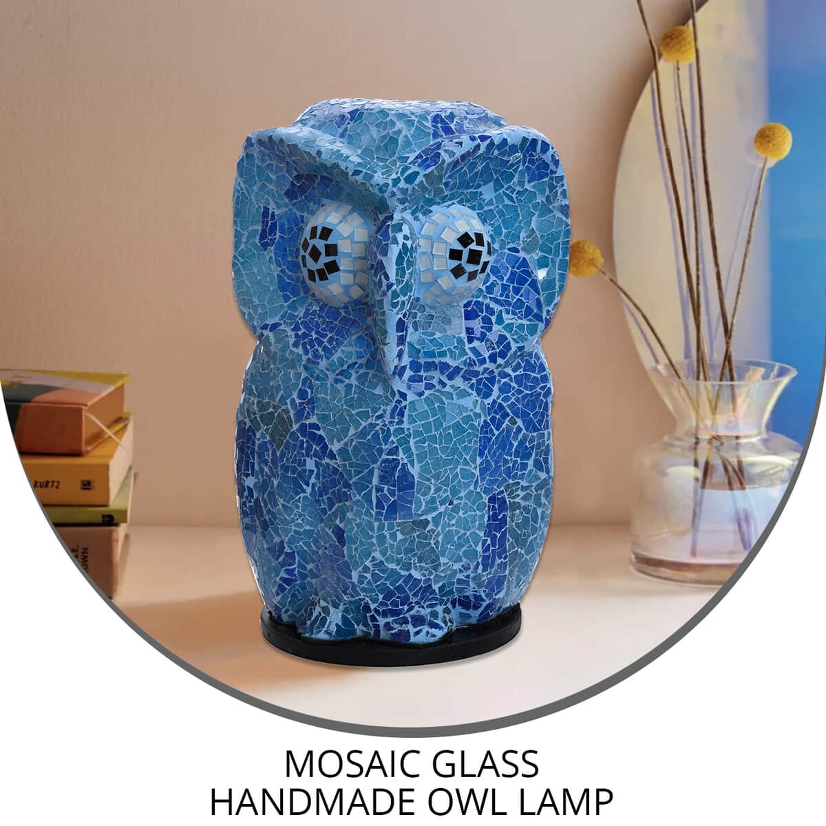 Bali Blue Mosaic Glass Handmade Owl Lamp image number 1