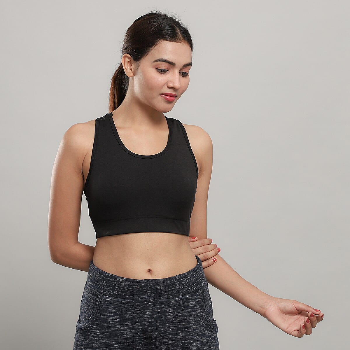 90% Polyester & 10% Lycra Knitted Sports Bra - Black | XL image number 1