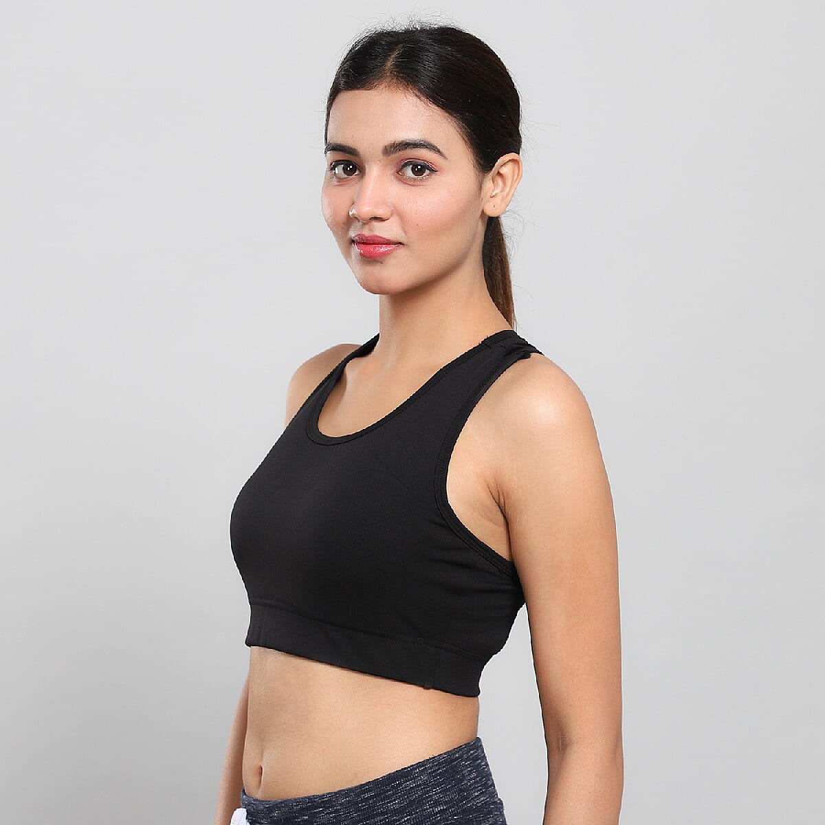 90% Polyester & 10% Lycra Knitted Sports Bra - Black | XL image number 2