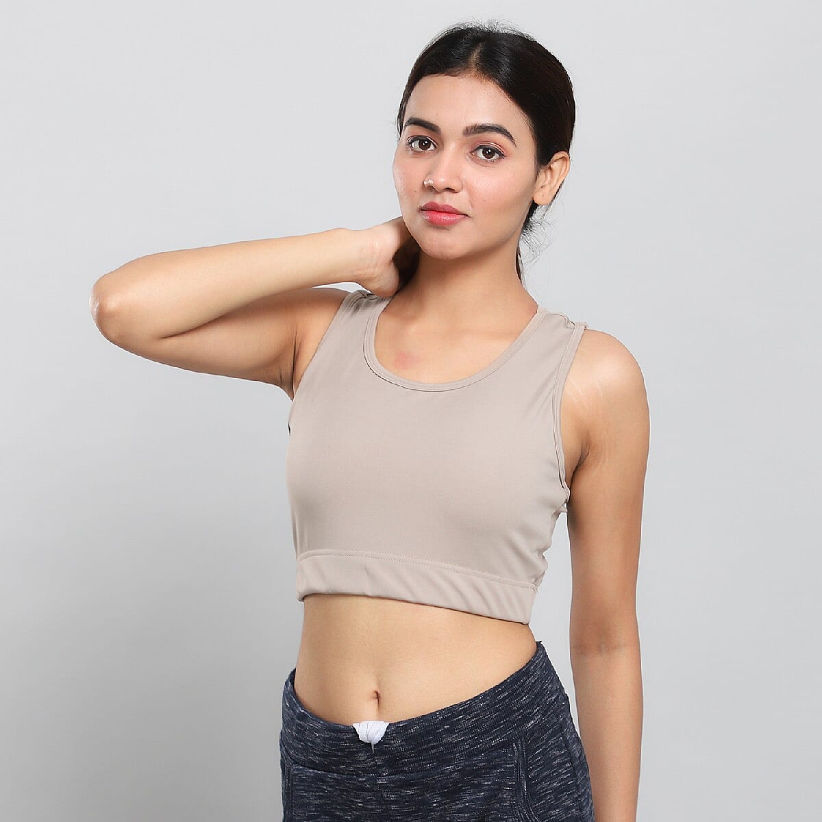 Buy 90% Polyester & 10% Lycra Knitted Sports Bra - Gray | M at ShopLC.