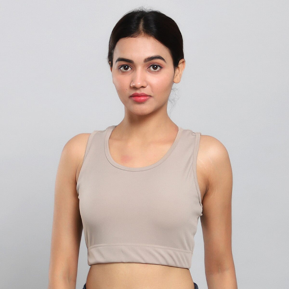Buy 90% Polyester & 10% Lycra Knitted Sports Bra - Gray | M at ShopLC.