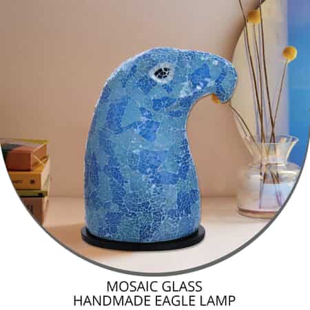 Blue Mosiac Glass Handmade Eagle Lamp (7.87"x5.51"x12.01") image number 1