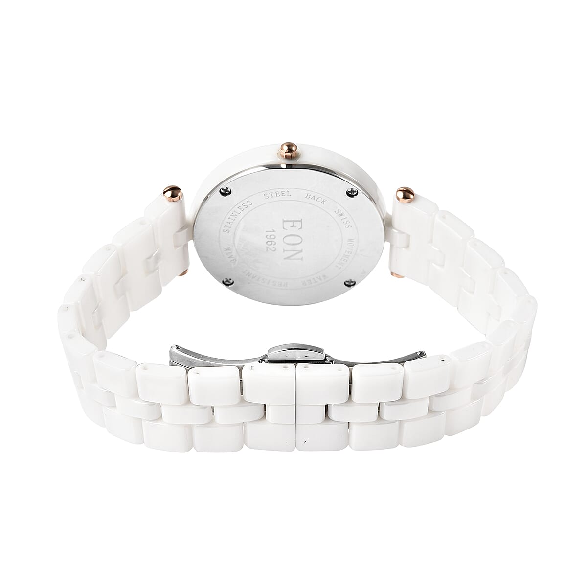 EON 1962 Diamond Swiss Movement MOP Dial Watch with White Ceramic Strap 0.10 ctw image number 4