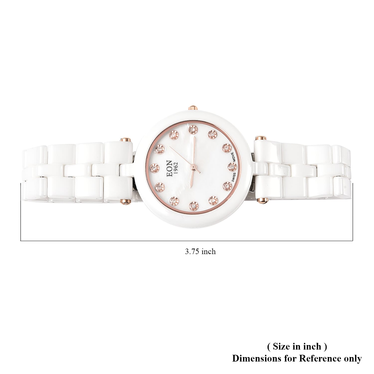 EON 1962 Diamond Swiss Movement MOP Dial Watch with White Ceramic Strap 0.10 ctw