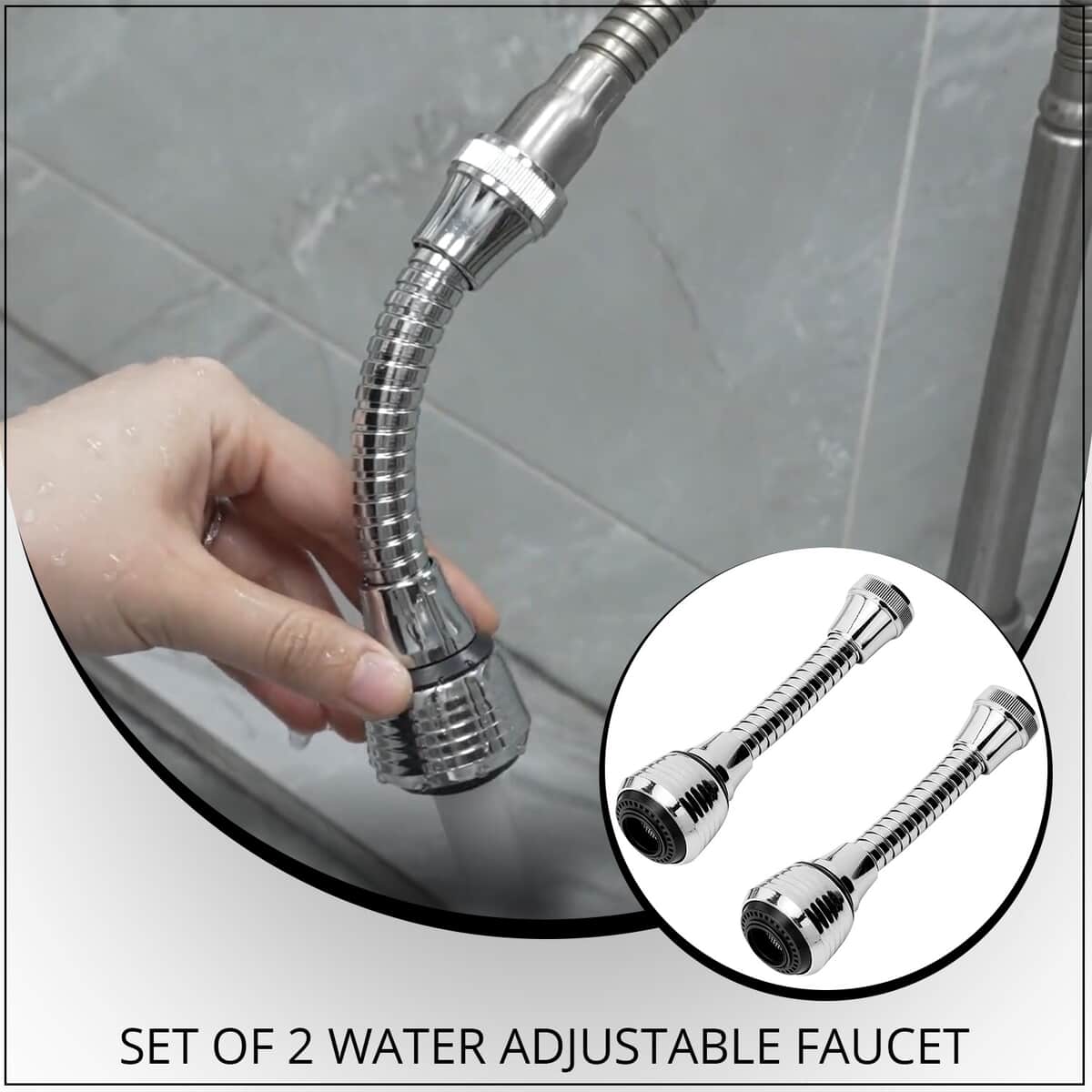 Set of 2 Adjustable Water Faucet Head - Silver image number 1