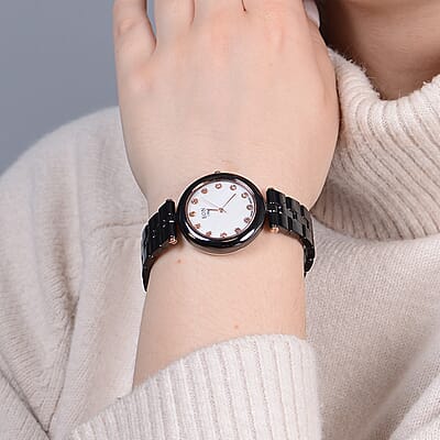 Eon 1962 Natural Champagne Diamond Swiss Movement Watch with Black Ceramic Strap 0.10 ctw