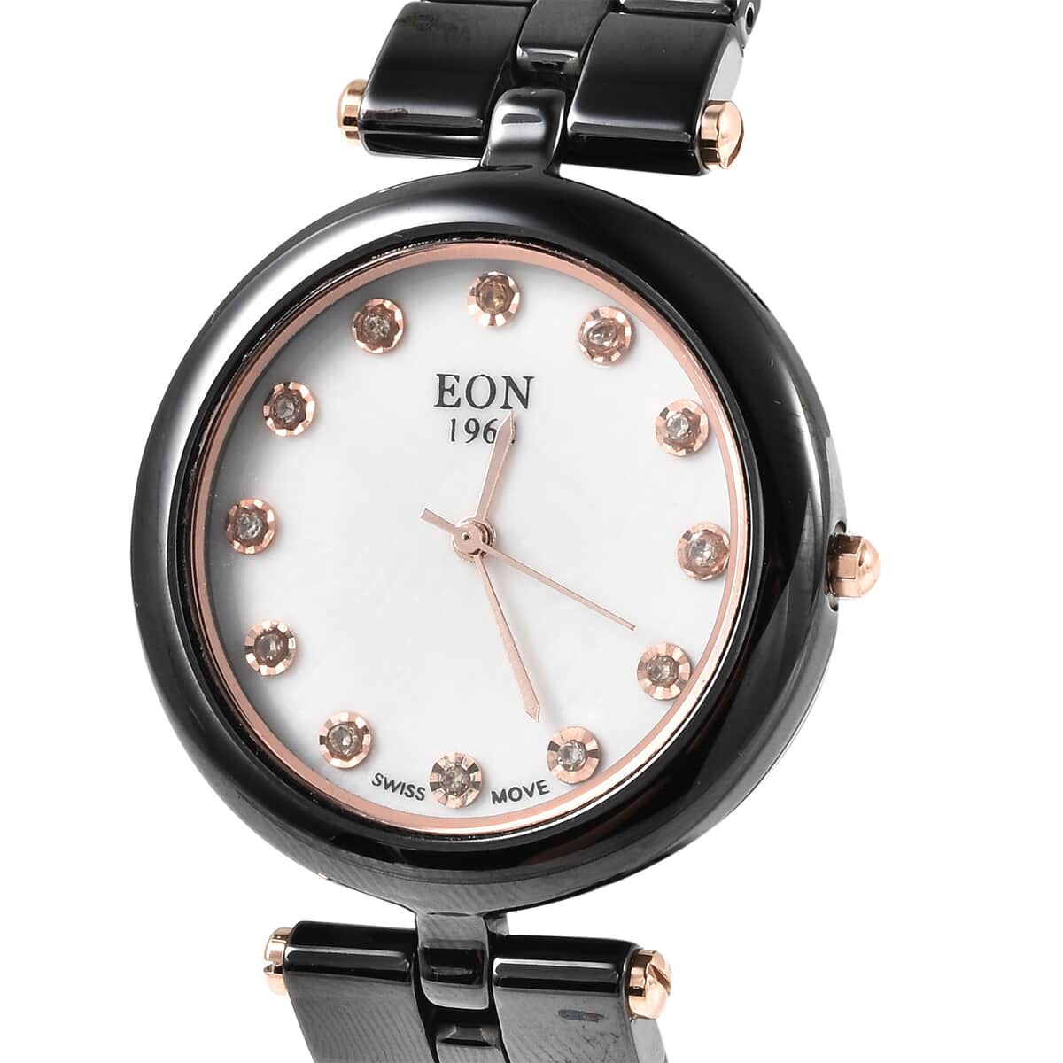EON 1962 Natural Champagne Diamond Swiss Movement Watch with Black Ceramic Strap 0.10 ctw image number 2