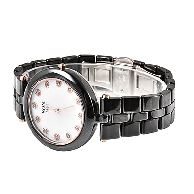 Eon 1962 Natural Champagne Diamond Swiss Movement Watch with Black Ceramic Strap 0.10 ctw