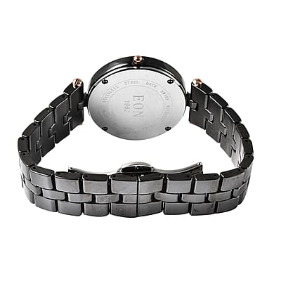 Eon 1962 Natural Champagne Diamond Swiss Movement Watch with Black Ceramic Strap 0.10 ctw