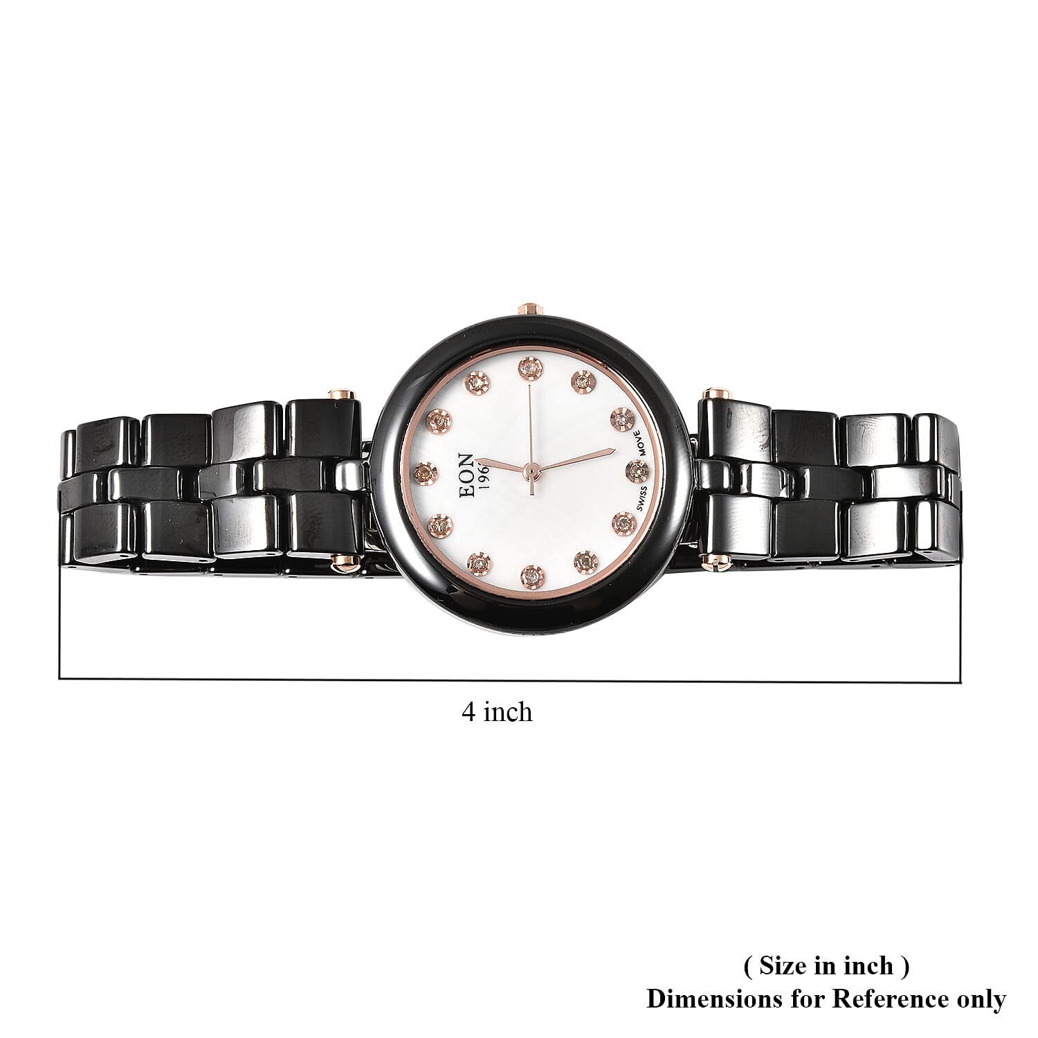 Eon 1962 Natural Champagne Diamond Swiss Movement Watch with Black Ceramic Strap 0.10 ctw