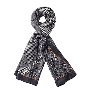 Gray Multi Cheetah Splicing Pattern Cotton & Linen Scarf