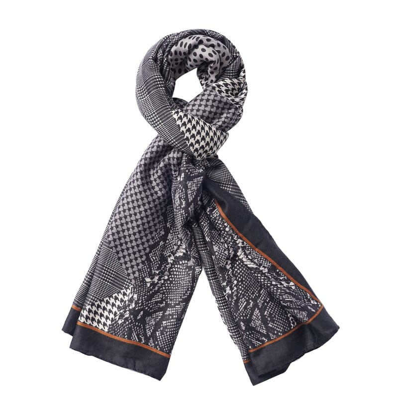 Gray Multi Cheetah Splicing Pattern Cotton & Linen Scarf