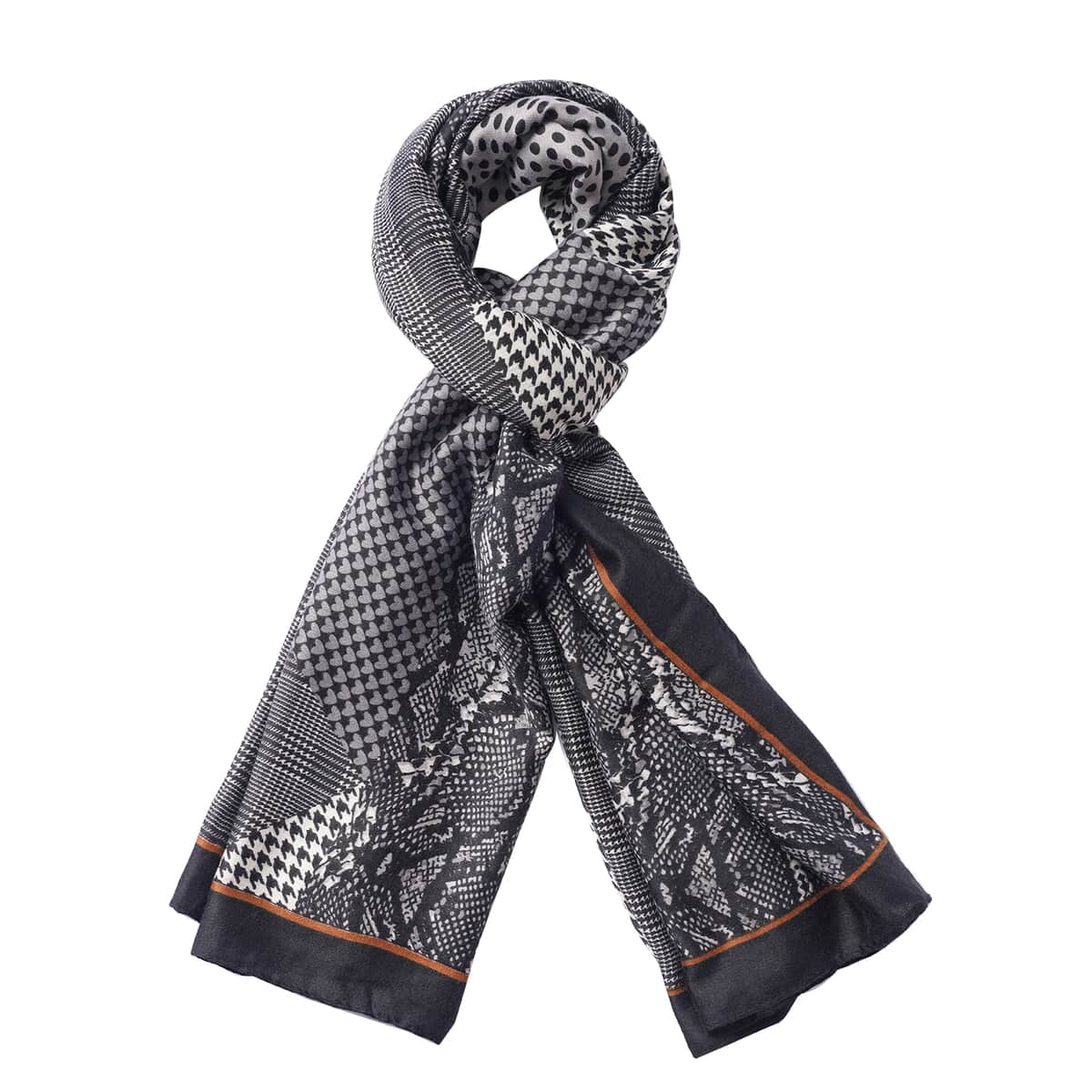 Gray Multi Leopard, Splicing and Polka Dot Pattern Cotton & Linen Scarf (35x70) image number 0