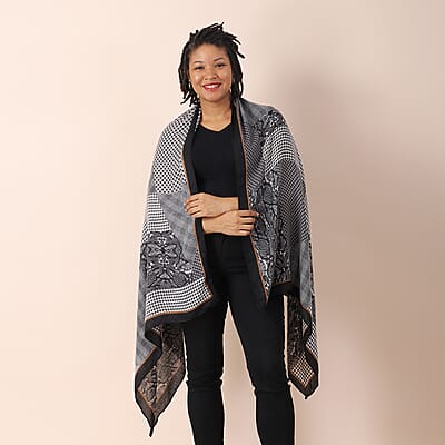 Gray Multi Cheetah Splicing Pattern Cotton & Linen Scarf