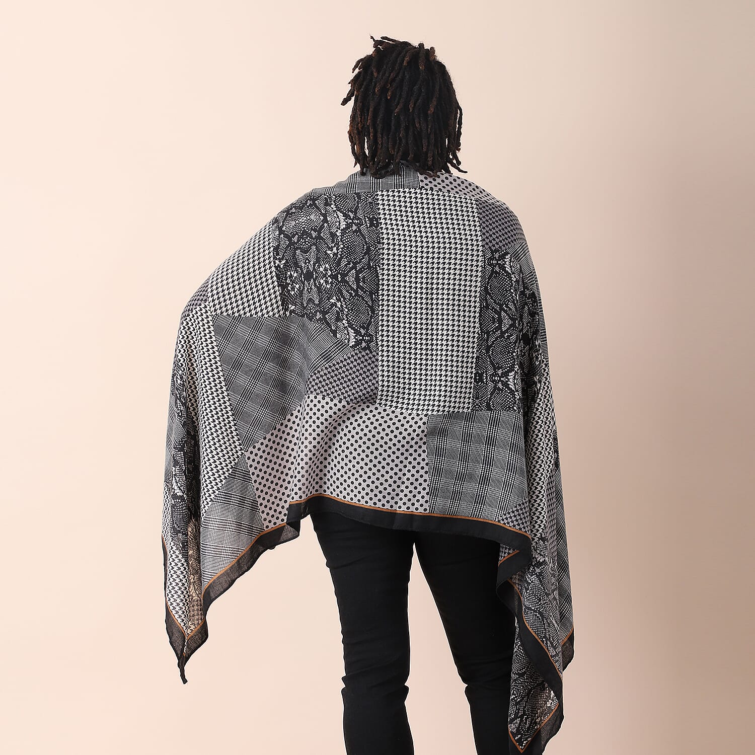 Gray Multi Cheetah Splicing Pattern Cotton & Linen Scarf