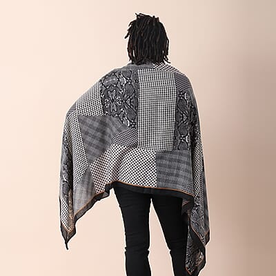 Gray Multi Cheetah Splicing Pattern Cotton & Linen Scarf