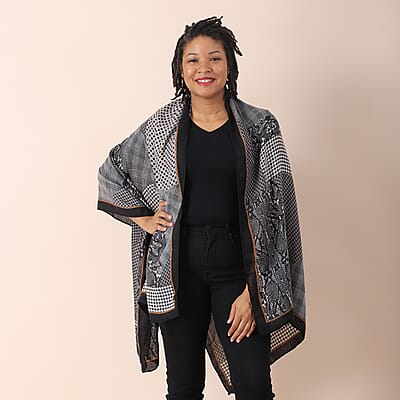 Gray Multi Cheetah Splicing Pattern Cotton & Linen Scarf