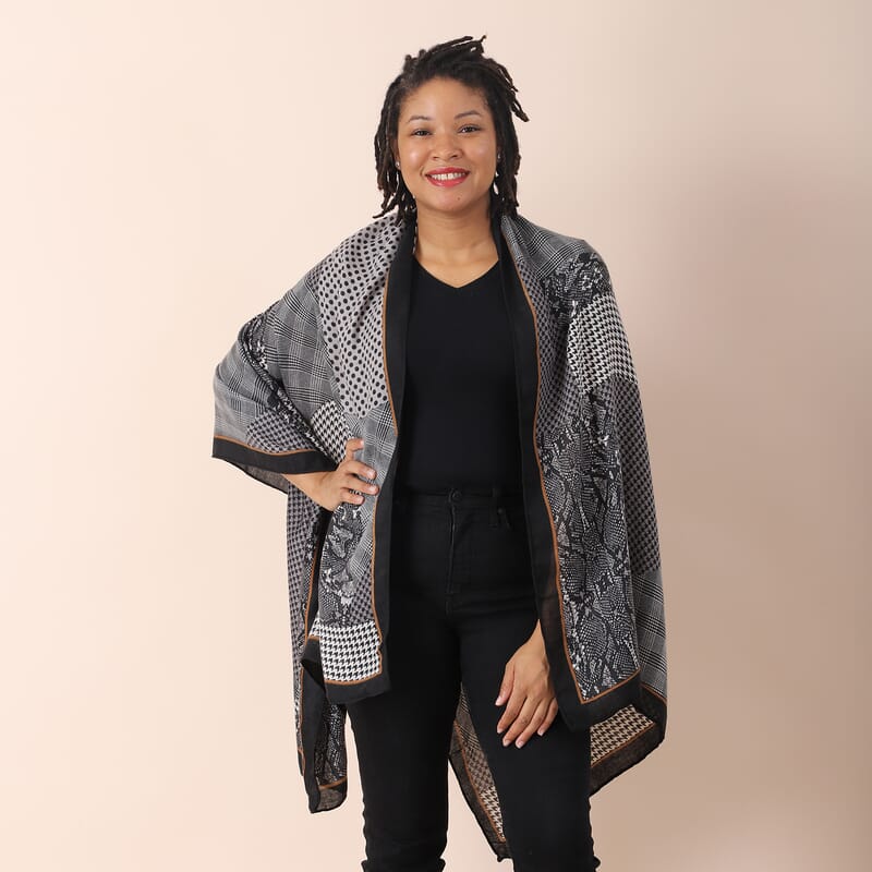 Gray Multi Cheetah Splicing Pattern Cotton & Linen Scarf