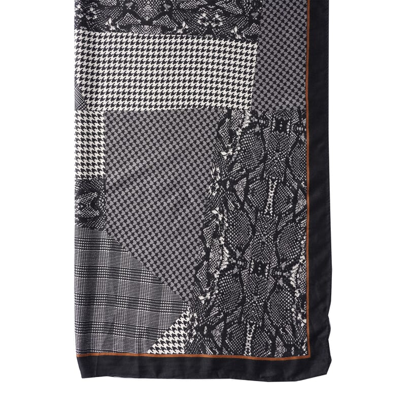 Gray Multi Cheetah Splicing Pattern Cotton & Linen Scarf