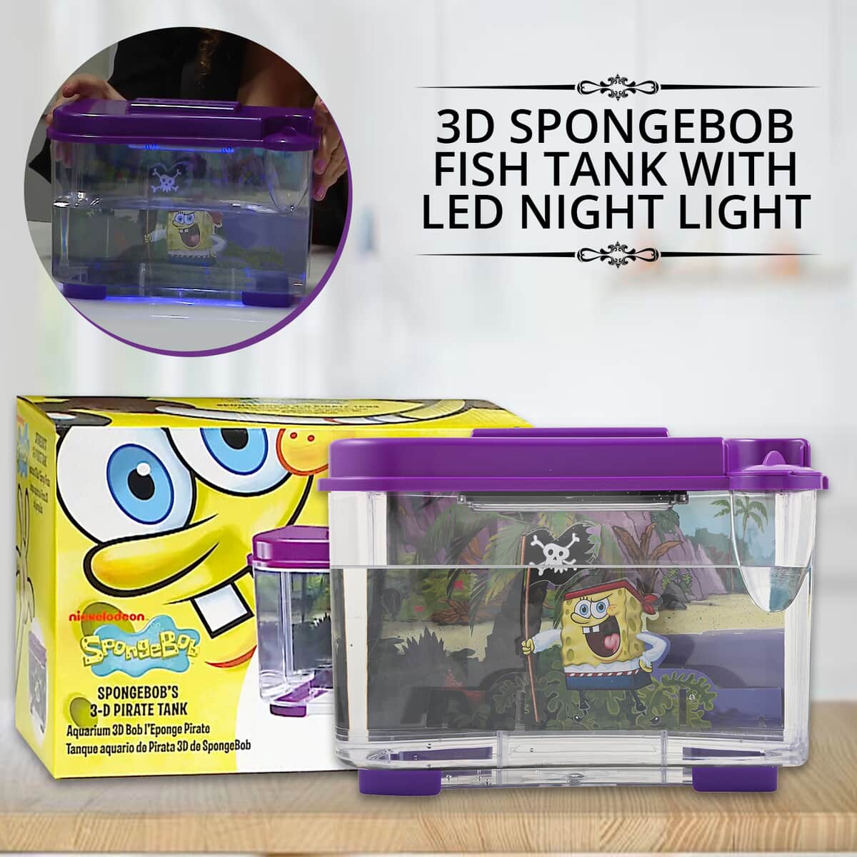 3D Spongebob Fish Tank with LED Night Light (4 AAA Batteries not Included) image number 1