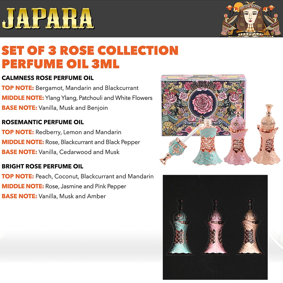 Set of 3 Japara Perfume Oil Secret Rose Garden Collection (3 ml) image number 2