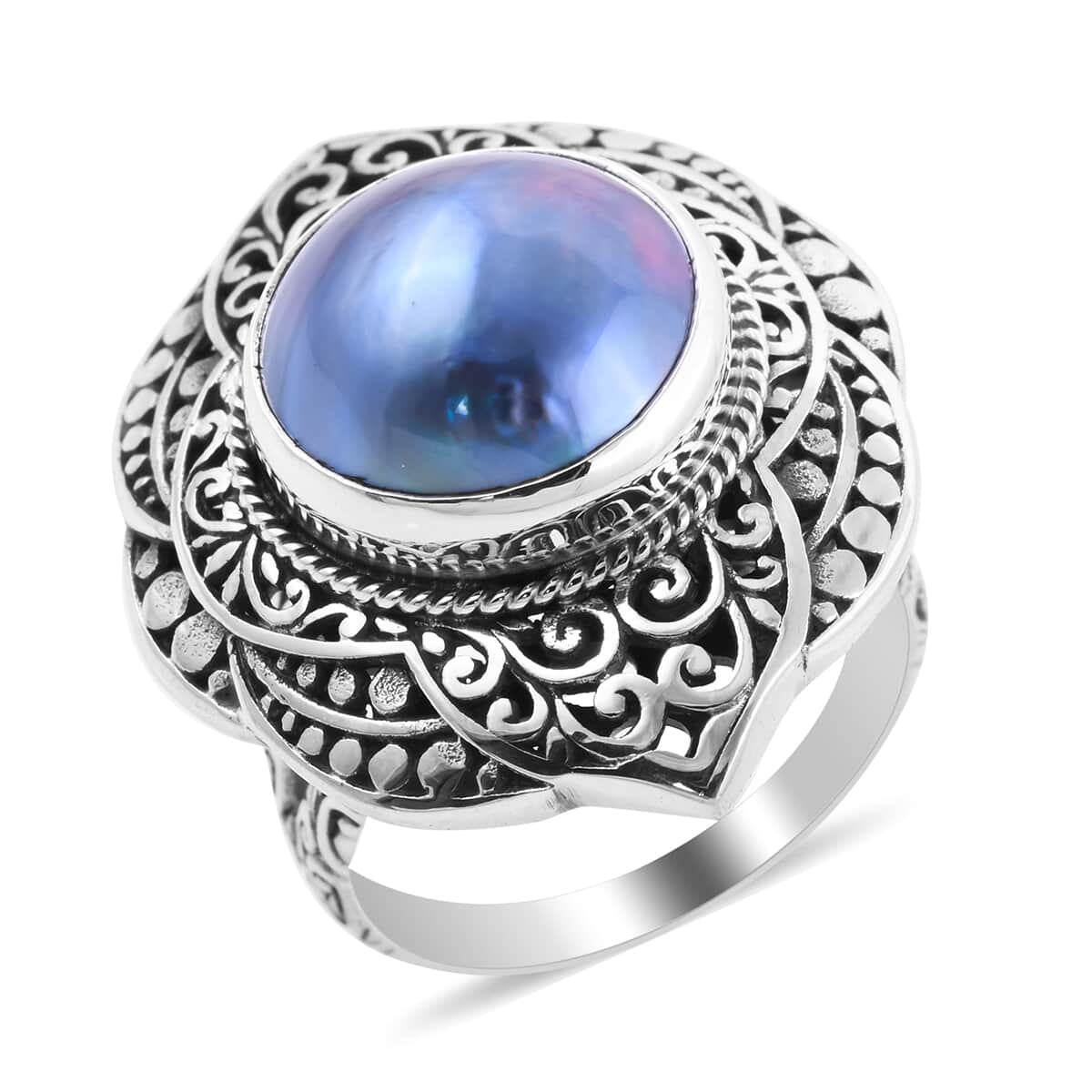 Bali Legacy Blue Mabe Pearl Ring in Sterling Silver (Size 8.0) 11.17 Grams image number 0