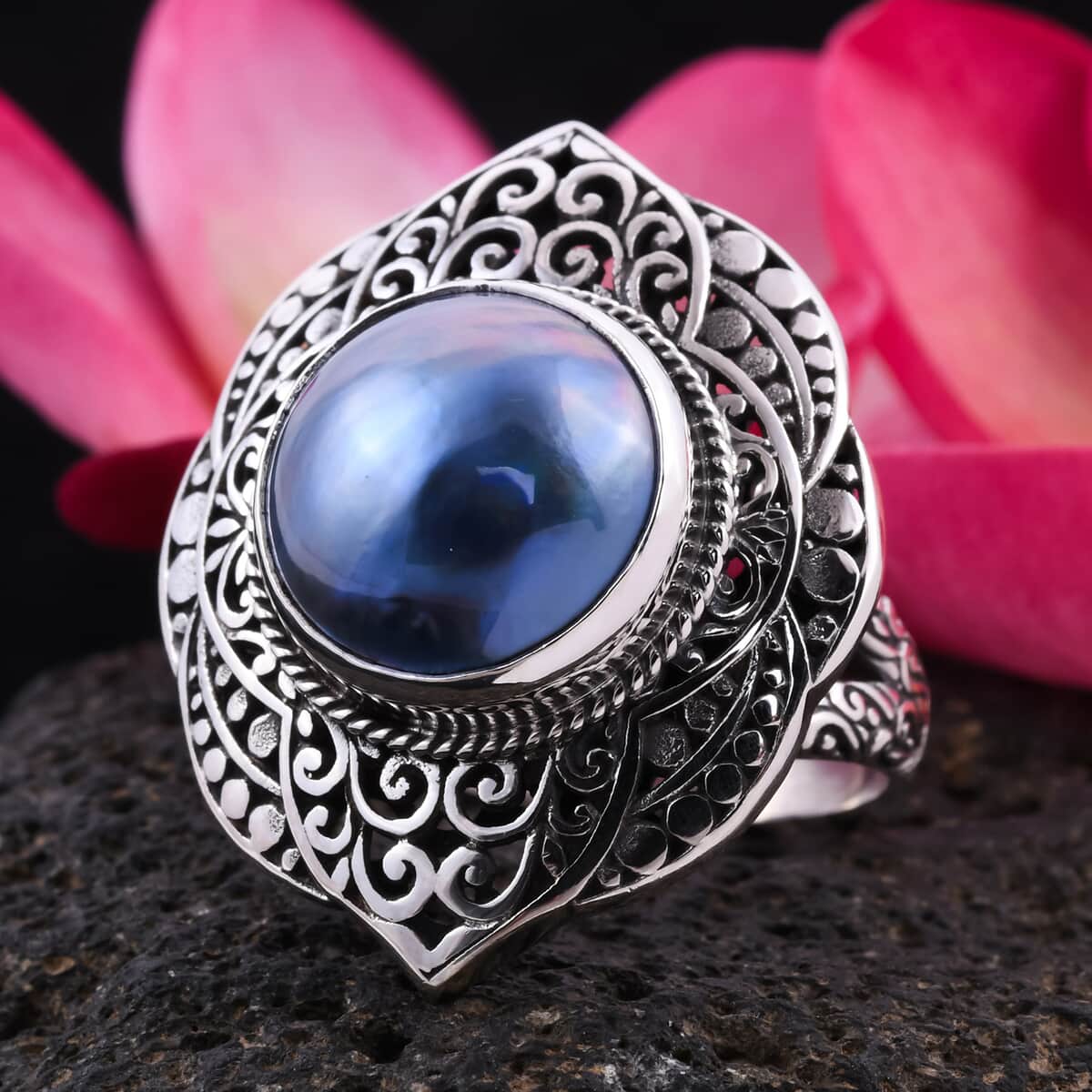 Bali Legacy Blue Mabe Pearl Ring in Sterling Silver (Size 8.0) 11.17 Grams image number 1