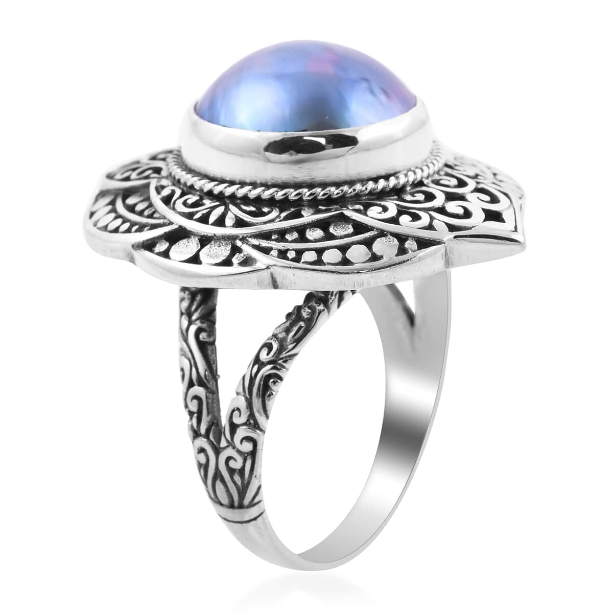 Bali Legacy Blue Mabe Pearl Ring in Sterling Silver (Size 8.0) 11.17 Grams image number 3