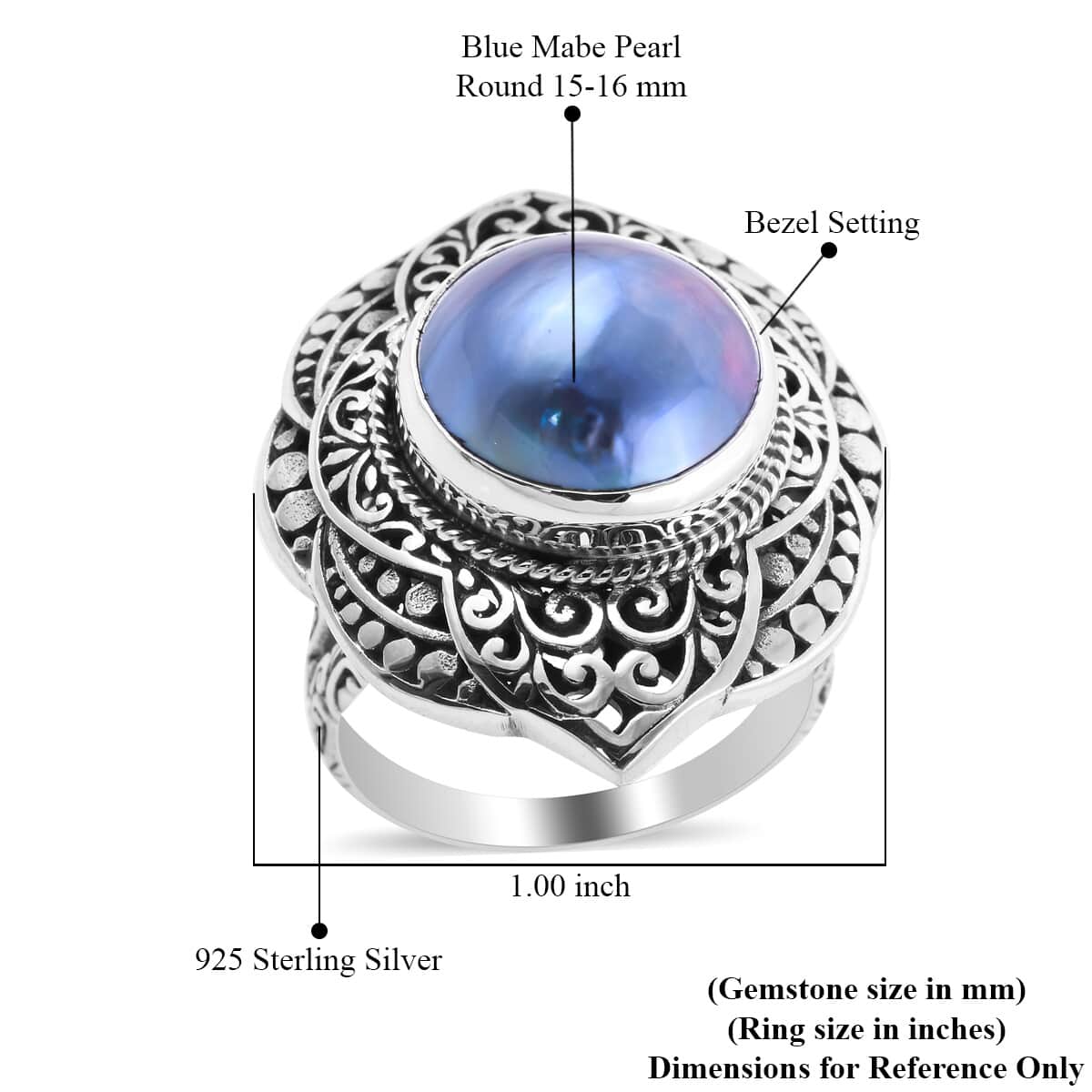 Bali Legacy Blue Mabe Pearl Ring in Sterling Silver (Size 8.0) 11.17 Grams image number 5