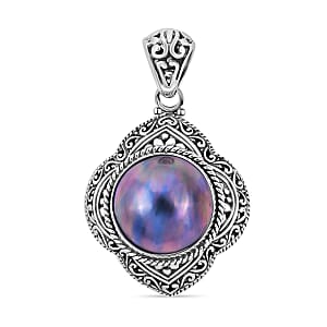 Bali Legacy Blue Pink Mabe Pearl Pendant in Sterling Silver 9.22 Grams