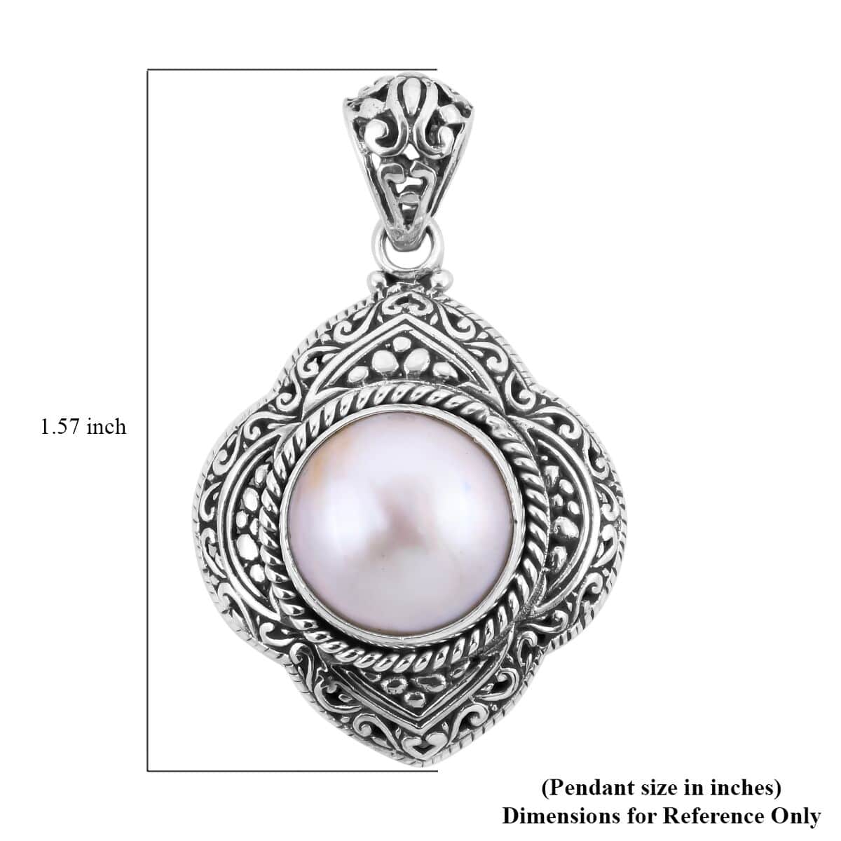 Mother’s Day Gift Bali Legacy White Mabe Pearl Pendant in Sterling Silver image number 5