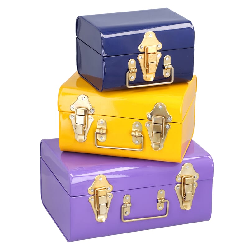 Set of 3 Multicolor Storage Trunk with Two Clasps and Handle , Storage Box , Iron Storage , Under Bed Storage , Indoor Outdoor Storage Boxes