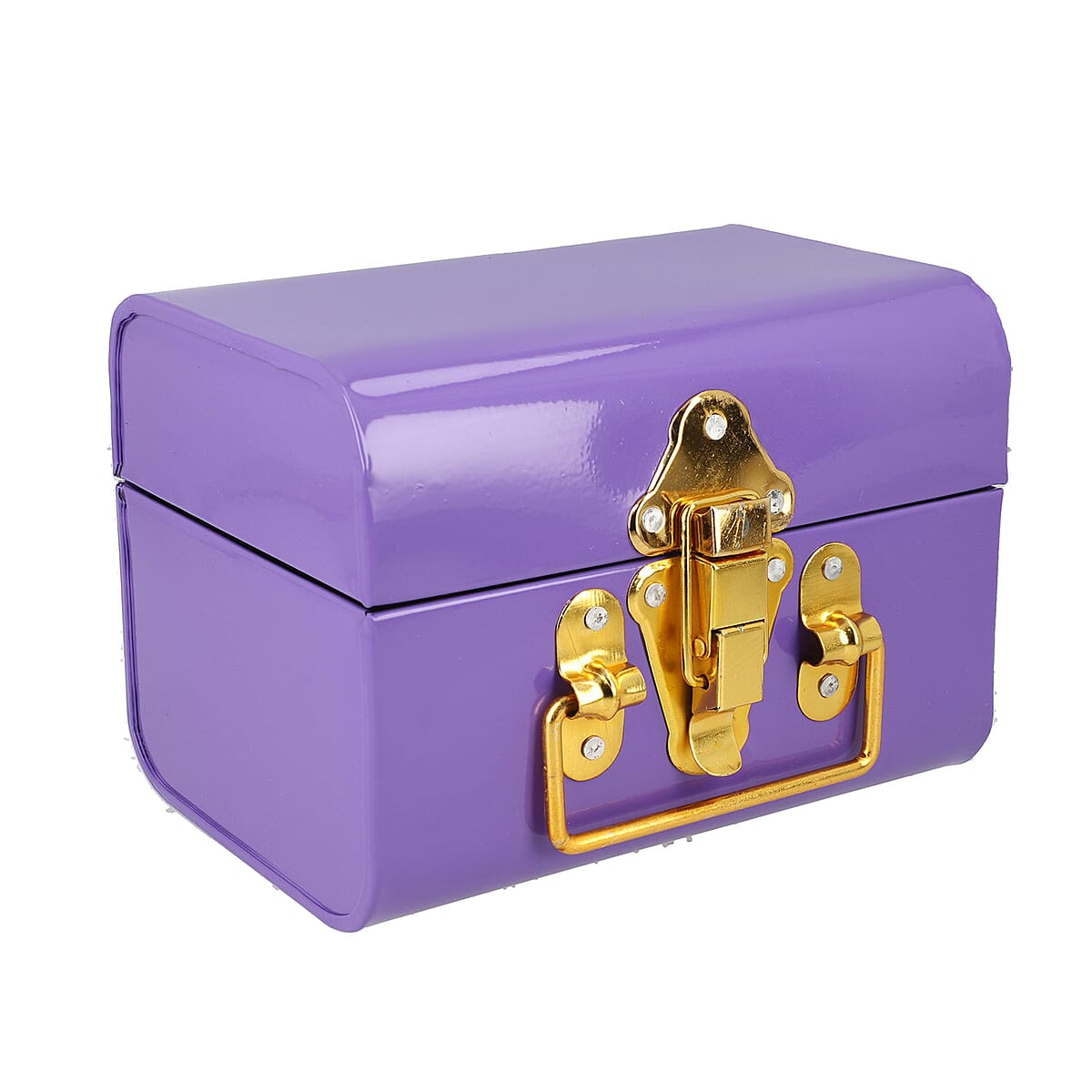 Purple Vintage Style Plain Colored Metal Storage Trunk with Clasp Lock and Handle Drop image number 3