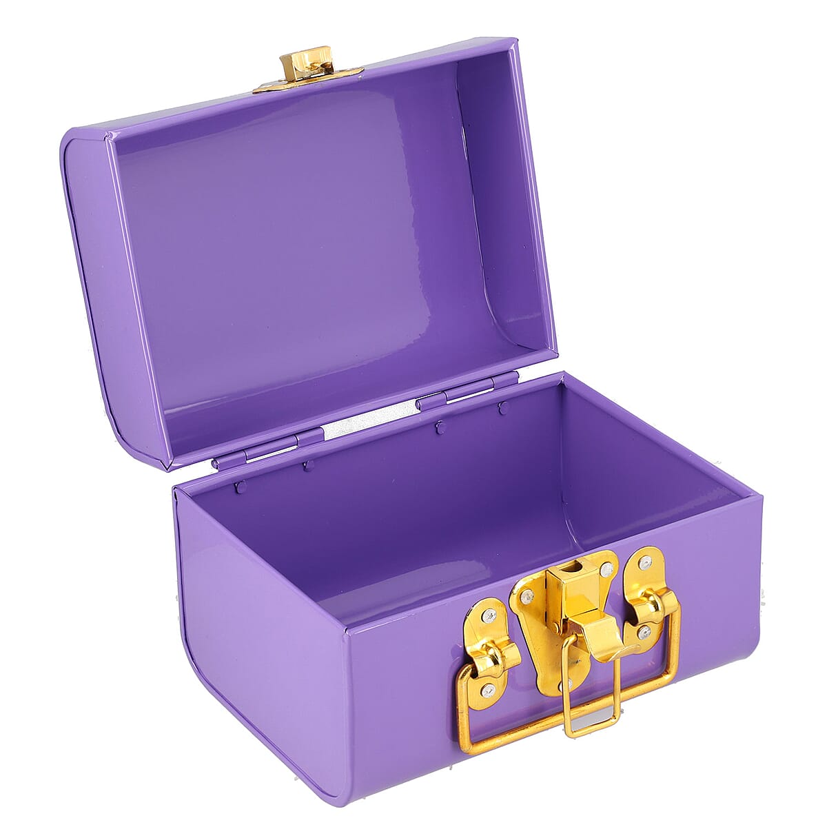 Purple Vintage Style Plain Colored Metal Storage Trunk with Clasp Lock and Handle Drop image number 5